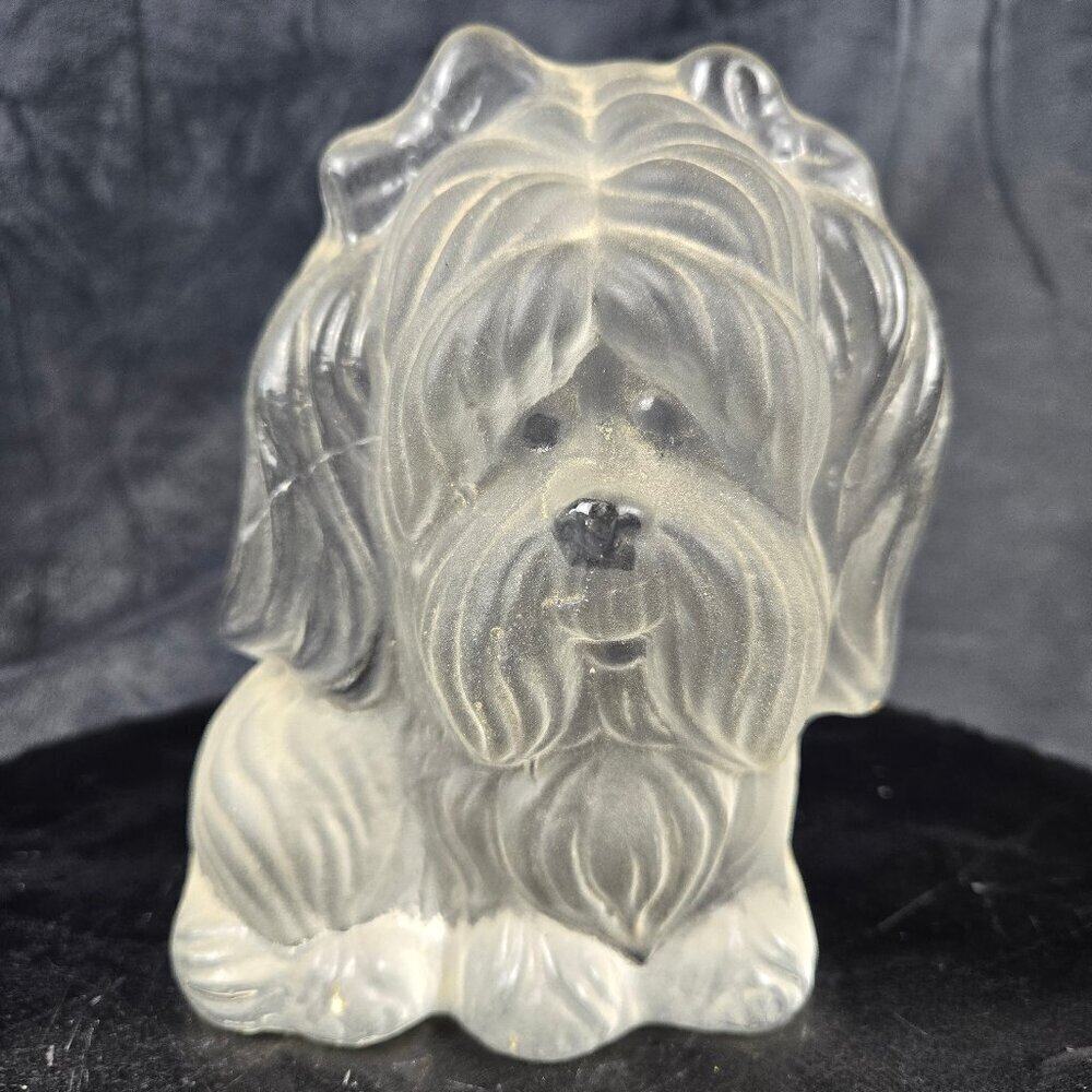 Vintage Viking Glass Dog Freestanding Paperweight Yorkie Shih Tzu Clear/Frosted